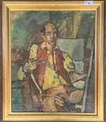 Attributed to Graham West (act.1970-78), Interior scene of a seated gentleman, oil on board,