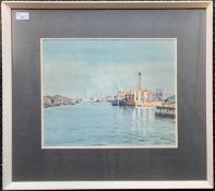 British School, 20th century, Industrial Harbour / Port scene, watercolour and gouache, indistinctly