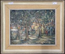 M.N.Brown (20th century), Bexhill Art Society label on backboard inscribed 'Wine Festival Daphni