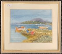 Continental School, 20th century, Mediterranean view, oil on board backed paper, unsigned,