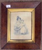 British School, 19th century, Portrait of a mother and child, pencil on card, bears indistinct