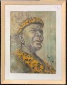 British School, 20th century, Portrait of an African tribal man, bears signature 'Cox' and dated