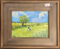 George McVittie (British, 20th century), Pastoral study, oil on canvas, signed, 22x29.5cm, framed