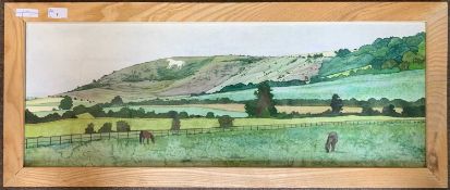 Tracy Myers (British, contemporary) 'Westbury White Horse', watercolour, signed and dated 1998,