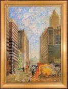 Attributed to Ada Dennett Watson Raab (d.1950), Label on canvas verso inscribed 'Street Scene 1st