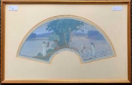 French School, 20th century, inscribed 'Souvenir de Puvis de Chavannes', acrylic on silk, signed