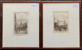 Edward Cherry (British,1886-1960), 'The Tower Bridge' and 'Ludgate Circus', etchings, signed in
