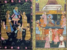 Persian / Indian School, circa 19th century, two gouache on silks, unframed, approx.56x77cm (2)