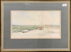 Jason Partner (British, b.1922), 'The Village from the Creek (Blakeney Norfolk)', watercolour,