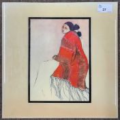 Rudolph Carl Gorman (b.1931-2005, American / Navajo Indian), 'Santa Fe Woman', lithograph on ceramic