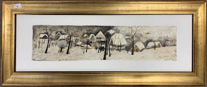 Georges Damin (French,1900-1975), Winter landscape, oil on canvas, signed, 28.5x88cm, framed