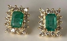 14K Yellow Gold Emerald and Diamond Earrings