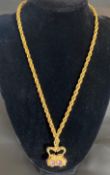 18K Yellow Gold Chain and Pendant with Amethyst Stones