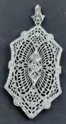 14K White Gold and Diamond Filigree Pendant