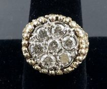 14K Yellow Gold 7 Diamond Cluster Kentucky Nugget Ring