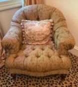 Upholstered Arm Chair with Needlepointed Throw Pillow