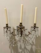 Pair of 19th Century French Louis XV Bronze and Crystal Sconces