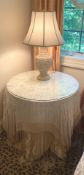 Ceramic Lamp with Silk Shade with Glass Top Table and Skirt