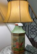 Asian Themed Hand Painted Lamp with Silk Shade