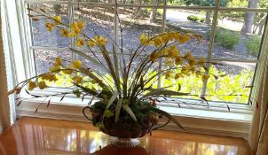 Silk Orchid Floral Arrangement in Silver Plated Urn