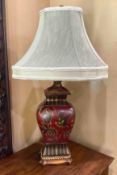 Pair of Hand Painted Lamps with Silk Shades