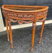Carved Console Table with Marble Top