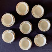 8pc set of Hall Autumn Leaf 2 Handled soup Bowls with Saucers