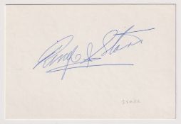 Autograph, Entertainment, Ringo Starr, signed in blue ink on cream card (11.5 x 7.5 cms) (vg)