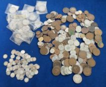 Coins, a selection of assorted British coins (and a very few foreign), most early 20thC to include