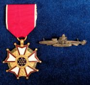 Militaria, USA Legion of Merit Service Medal with ribbon together with a silver SSBN (Ship