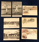 Olympic postcards, 7 postcards from the Athens Games 1896, 4 cards showing scenes from the games,