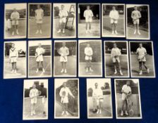 Tennis postcards, a collection of 16 photographic cards all showing Male tennis players from the