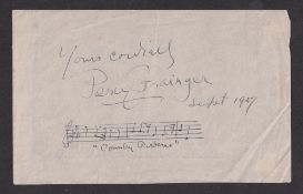 Autograph, Music, Percy Grainger (1882-1961), Australian born American composer, arranger and