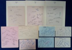 Cricket autographs, a collection of 9 autograph album pages, 1940's/50's, some mounted on exercise