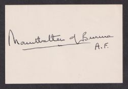 Autograph, Military, Mountbatten of Burma A.F. (1900- assassinated 1979), Chief of the Defence of