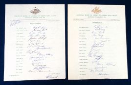 Cricket autographs, Australia, two official Australian Cricket Board Tour Sheets for 1961 & 1964,