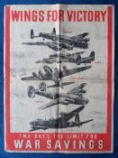 Ephemera, WW2 original poster 'Wings For Victory' showing the Lancaster, Halifax, Flying Fortress,