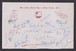 Cricket autographs, West Indies, Official headed paper with multiple signatures for the Tour to