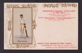 Trade card, Johnston's Corn Flour, Cricket, Vanity Fair Series of postcards, type Ranjitsinjhi,