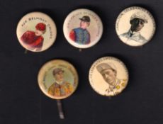 Tobacco & trade buttons, USA, Horseracing, a collection of 5 celluloid buttons, ATC (3),