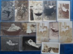 Postcards, Social History, a mix of 13 RPs of social history interest, inc. invalid chairs and