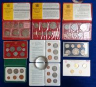 Coins, 9 sets to comprise 1965 5 coin Socialist Federal Republic of Yugoslavia card mounted set,