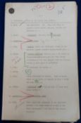 Collectables, Goon Show, an original typed script with annotations in coloured pencil for the