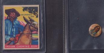 Trade issues, USA, Wild West, 2 items, American Pepsin Gum Co Miniature Pin Badge Sitting Bull