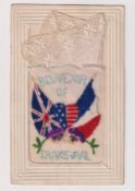 Postcard, Silks, a rare souvenir embroidered silk card with added handkerchief and 'Souvenir of