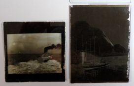 Transportation, Shipping, 5 glass negatives and 1 glass positive of steam ships and paddle