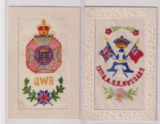 Postcards, Silks, 2 military embroidered regimental silks. Includes 19th Queen Alexandra's Own Royal
