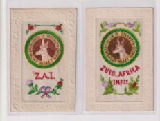 Postcards, Silks, 2 South African military embroidered silks for Zuid Africa Infantry, with
