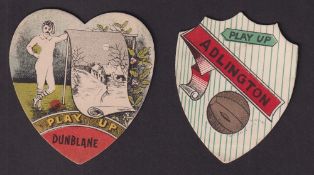 Trade cards, Anonymous, Football Shields, two cards, 'Play Up Adlington' & 'Play Up Dunblane' (