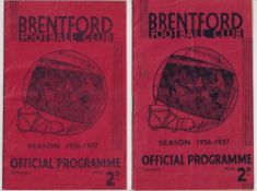 Football programmes, Brentford, three pre-war home programmes v WBA & Grimsby both 1936/7 and v
